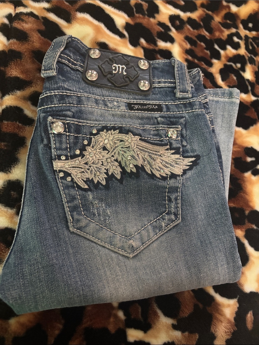 Miss Me Women's Blue Denim Bootcut Jeans with Embroidered Wing Pocket